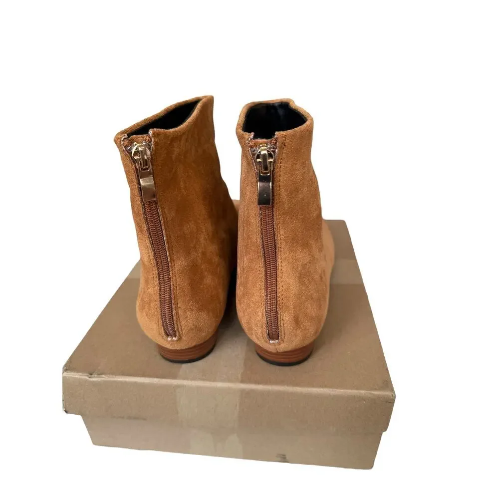 Beauty Cry Women's Suede Brown Booties Low Heel Square Toe Ankle Boots Size 10